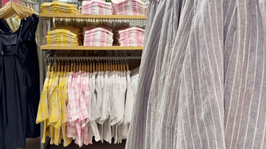Assorted Casual Clothes on Store Racks	

