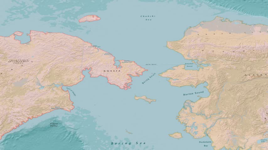 Bering Strait Map Animation Showing Maritime Boundary Between Russia and United States Alaska Region.