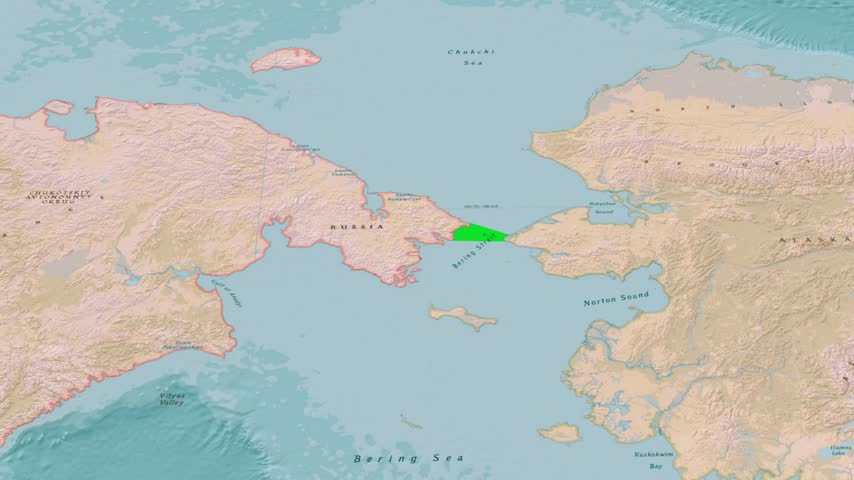 Bering Strait Highlighted Map Animation Showing Boundary Between Russia and Alaska.