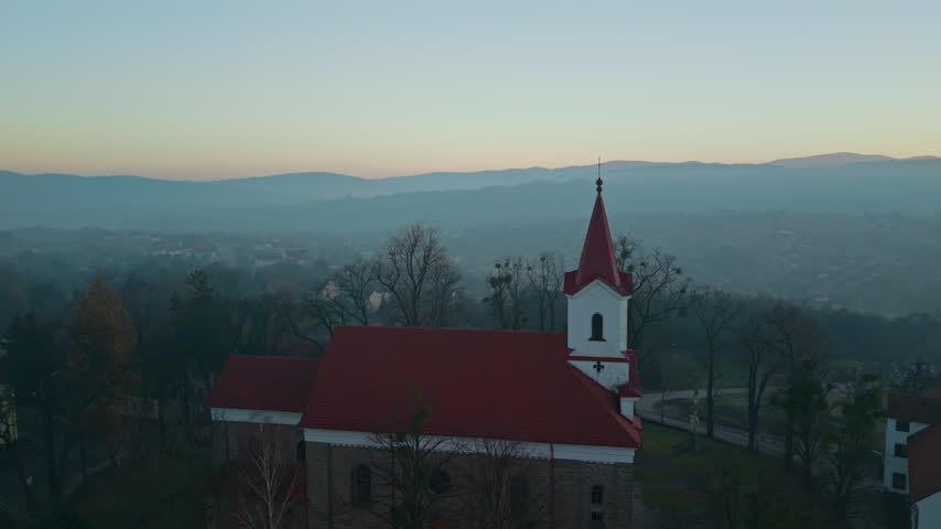 Historic architecture of St. Adalbert Church in Mucharz village, Poland