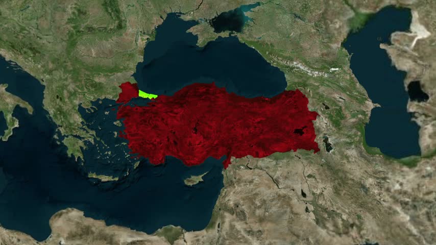 Map of turkiye highlighting istanbul city location from satellite view with istanbul