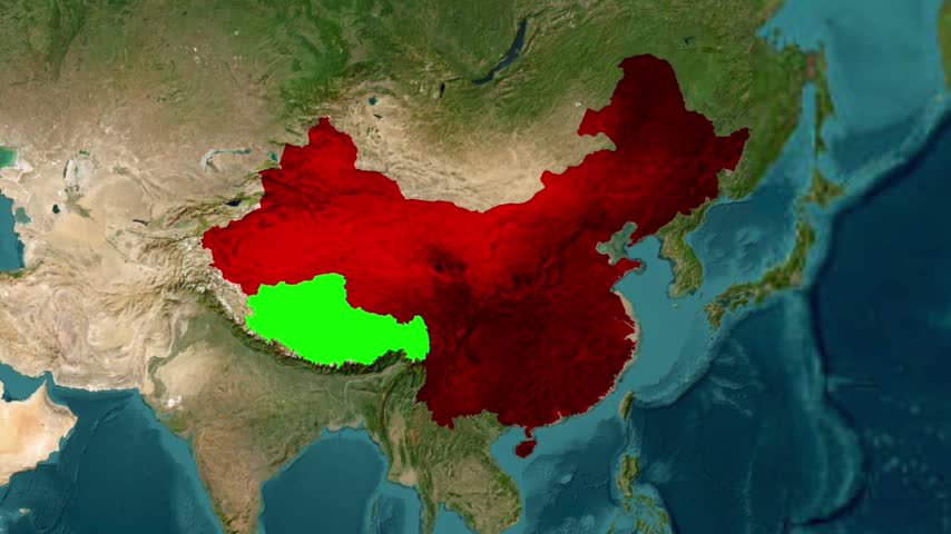 Map highlighting tibet and china in distinct colors with geography political territory location
