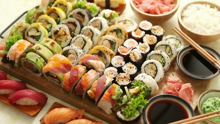 Japanese Salmon Sushi Served as Gourmet Food