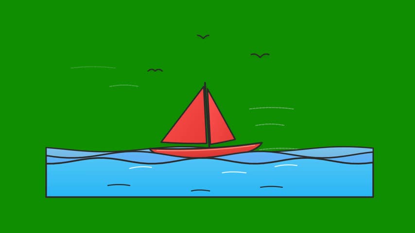 Looping Wooden Boat Sailing on Ocean Waves Animation