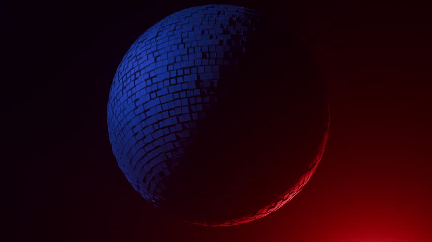 Abstract minimal 3d disco ball planet blue and red