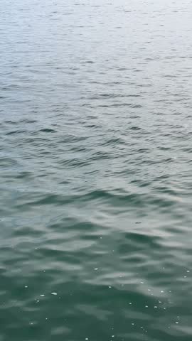 Vertical close shot of the rippling surface of the sea, a soft moving texture of green and grey water in Gandia, Spain.
