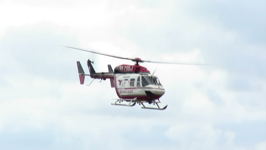 Medical helicopter in flight.
