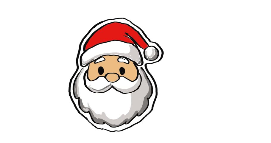 Cute hand-drawn cartoon Santa Claus wearing a traditional red Christmas hat and white beard, isolated on a clean white background. Cheerful holiday character illustration suitable for Christmas cards, festive decorations, children’s content, stickers, posters, and seasonal social media designs.