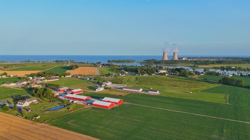 Enrico Fermi II nuclear power plant in Michigan near Lake Erie - wide shot