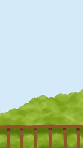 Handdrawn motion green bushes fence illustration