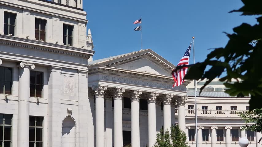 Denver County and City Hall Building Exterior on Sunny Summer Day, Colorado USA