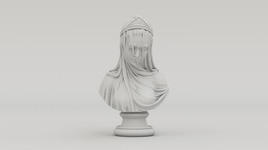 Matte Grey 3D Classical Female Bust with Drapery Sculpture Rotating 3D Illustration Video