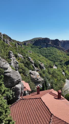 Summer Panoramic view of Meteora Monasteries, Thessaly, Greece