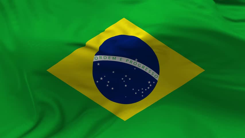 Brazil National Flag Waving with Green Yellow Blue and White Design, Seamless Loop