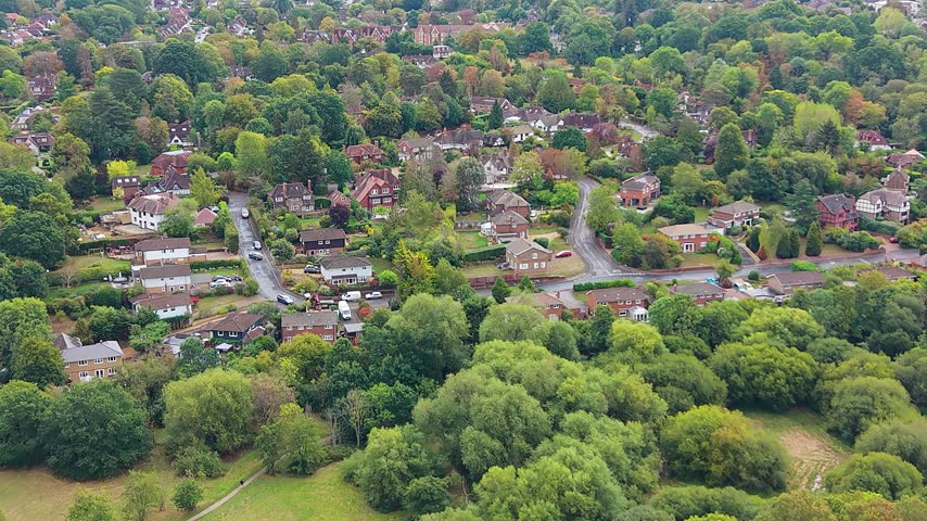 Suburban Residential Houses Amongst Trees in Surrey, UK.