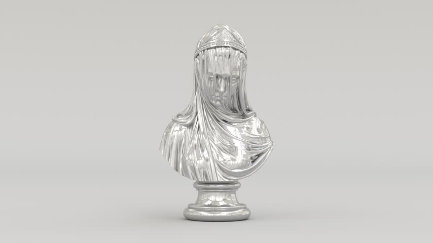 Chrome Metallic 3D Classical Female Bust with Drapery Sculpture Rotating 3D Illustration Video