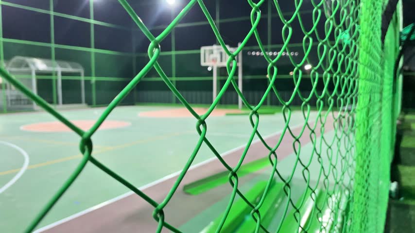 view of sport court in public park. Used to practice football. Soccer football. 