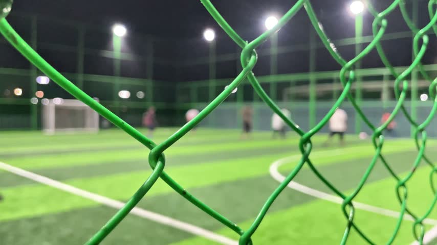 view of sport court in public park. Used to practice football. Soccer football. 