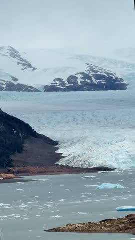 Majestic Perito Moreno Glacier in Santa Cruz, Argentina. A breathtaking Patagonian landscape with icebergs floating on Lago Argentino