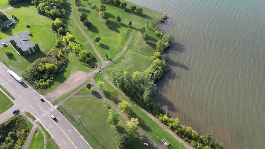 Cyclists in Lakefront and Bayfront Park in Ashland Wisconsin