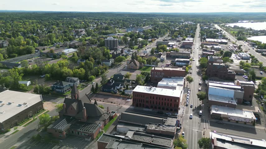 The City of Ashland Wisconsin in the evening