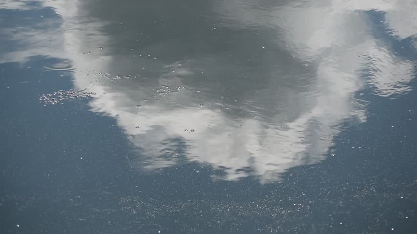 Ripples of waves forming on the surface of the shallow lake water.