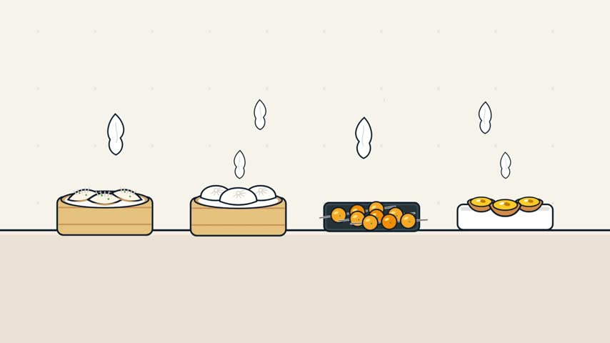 Steaming Hot Dim Sum Dishes Animated on a Clean Kitchen Surface