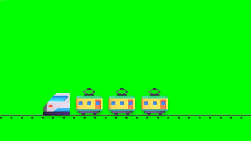 Looping flat vector cartoon train on green-screen for compositing, overlays and motion graphics.