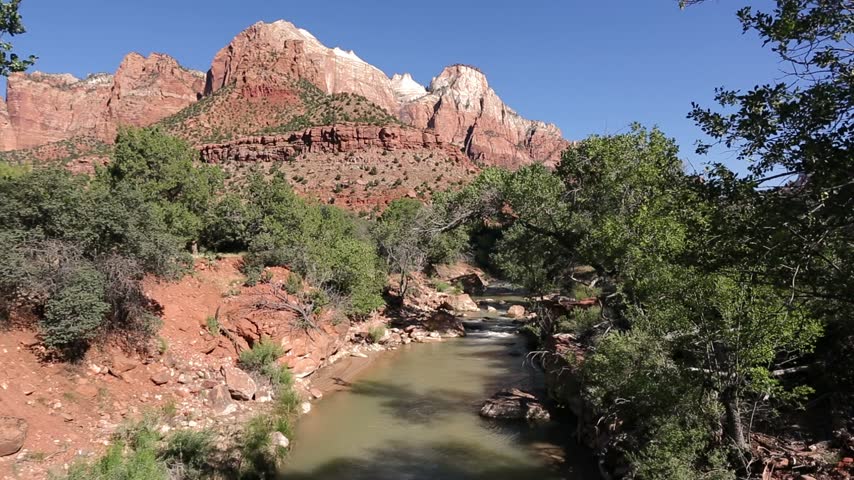View of the Sentinel and the Virgin River in Zion National Park, Utah