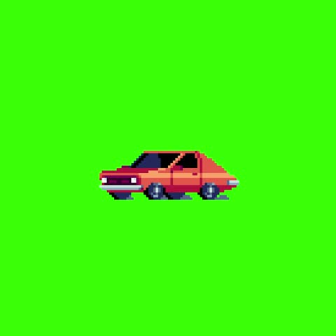 Pixel art Sedan Red Car Animation Green Screen Background icon Illustration vector for game design
