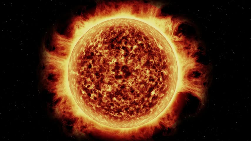 Dynamic animation illustrates the sun earth and moon rotating. Phases of moon shown with text labels. Full moon waning gibbous third quarter waning crescent new moon waxing crescent first quarter and waxing gibbous. Educational science footage.