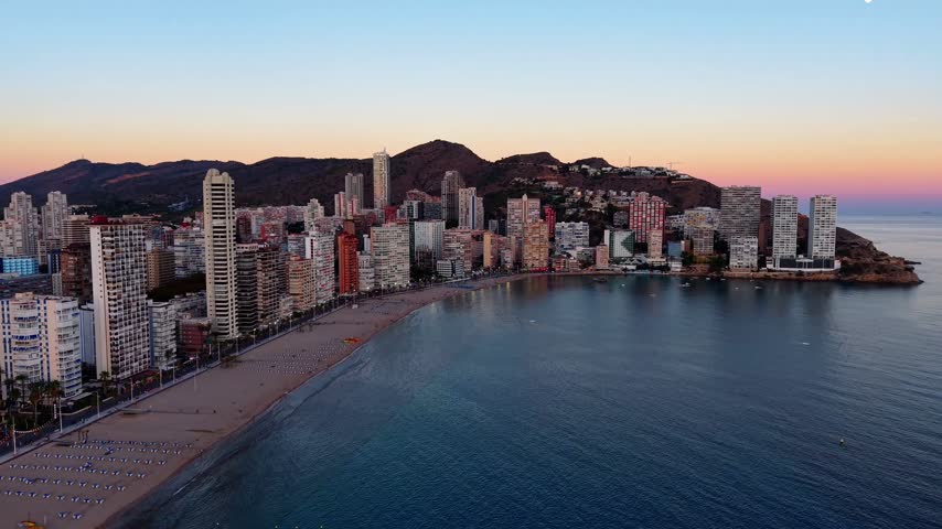 Benidorm in Alicante, Spain, during a colorful sunrise