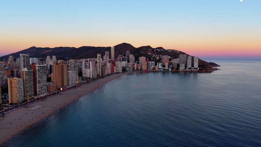 Benidorm in Alicante, Spain, during a colorful sunrise