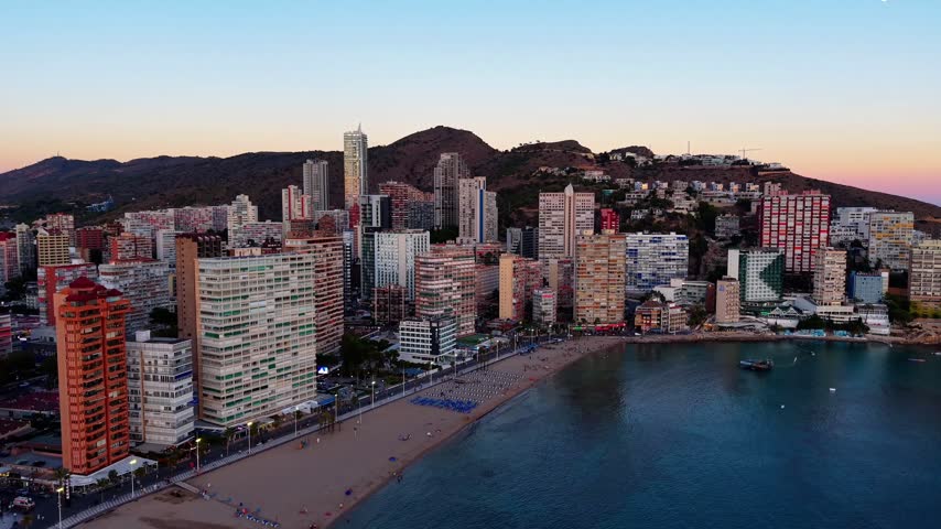 Benidorm in Alicante, Spain, during a colorful sunrise