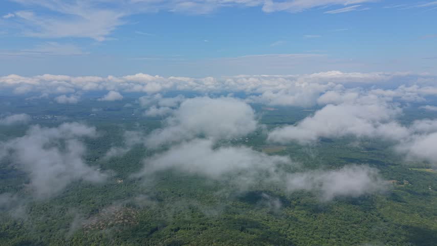 Low clouds over the lush green forest in New Hampshire, USA