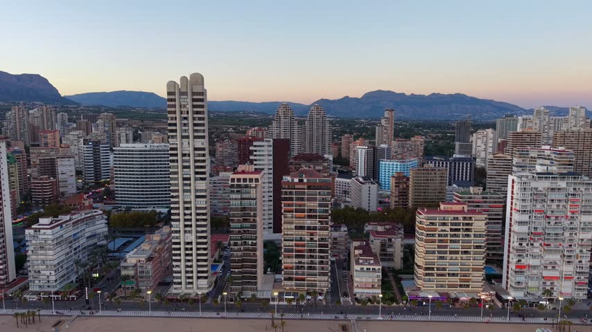 Benidorm in Alicante, Spain, during a colorful sunrise