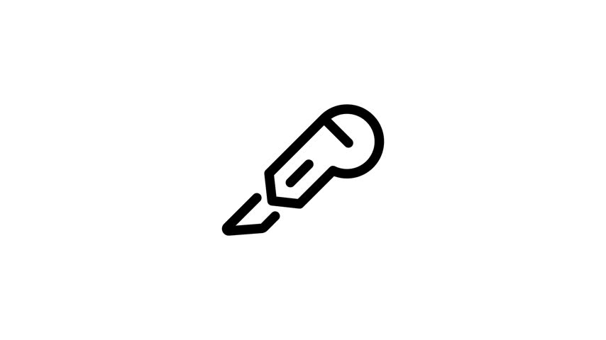 Cutter stationery outline icon looping animation, utility knife tool symbol motion graphic for office and craft presentation design use