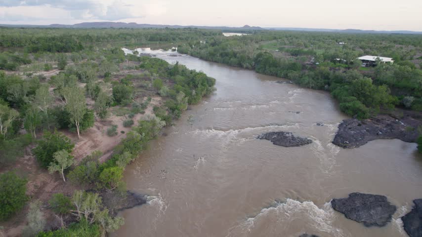 Aerial View Of The Ord River Winding Through Bushland Near Kununurra In The Kimberley Western Australia