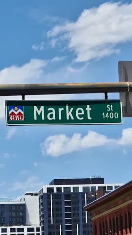 Vertical View of Market Street Sign in Downtown Denver, Colorado USA