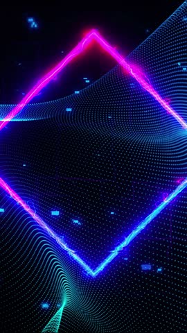 Diamond Neon Glowing Light, with Abstract Wavy Plexus Particle Background.
