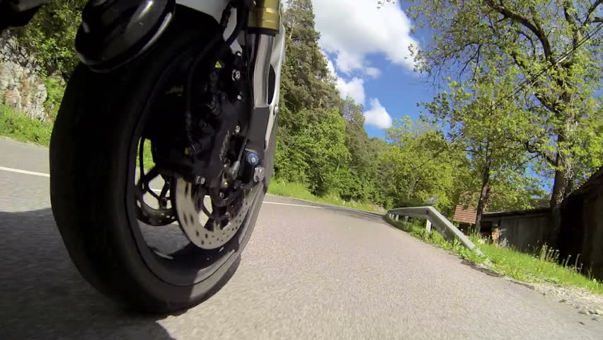 Motorcycle view from the front wheel