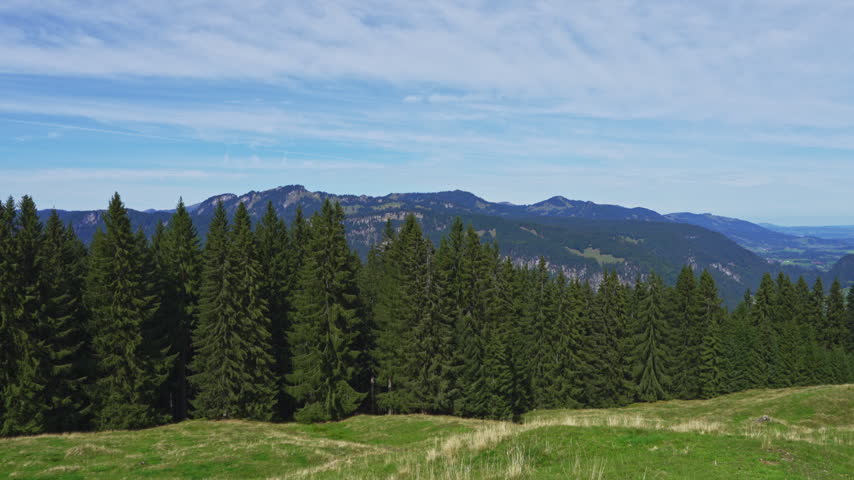 Stunning panorama view of Allgaeu Alps with Gruenten and Nebelhorn massif from Alpe Schrattenwang on Sollereck on sunny summer day, Oberstdorf, Bavaria, Germany