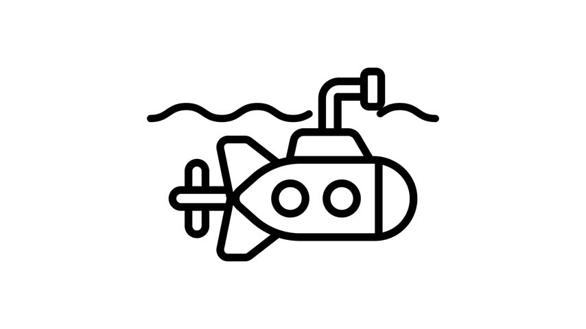 A modern linear animated icon of underwater submarine vessel