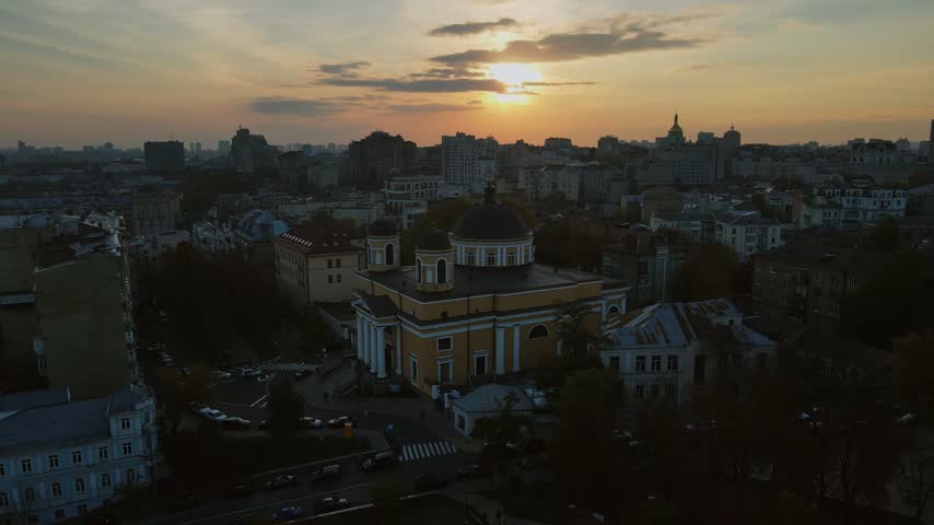 Saint Alexander Catholic Church at sunset in central Kyiv