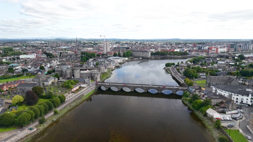 Aerial panorama of Limerick city and King