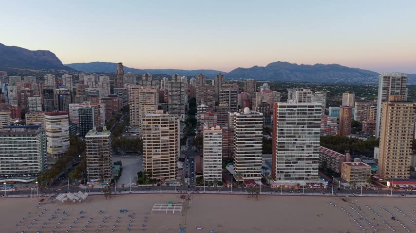Benidorm in Alicante, Spain, during a colorful sunrise