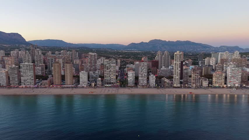 Benidorm in Alicante, Spain, during a colorful sunrise