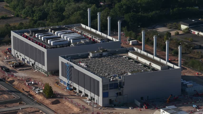 Aerial View of Data Center Campus Under Construction in Hanau near Frankfurt, Germany