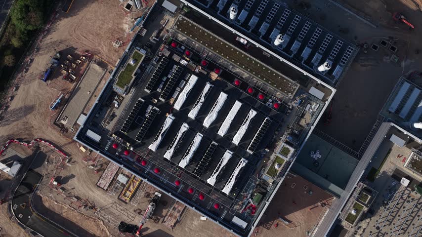 Aerial View of Data Center Campus Under Construction in Hanau near Frankfurt, Germany
