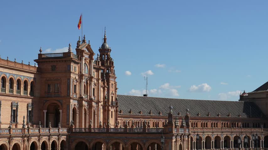 Scenic view of Plaza de Espana architectural landmark and square in Seville, Spain